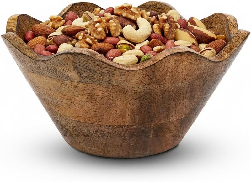 Mela Artisans Small Scalloped Decorative Wooden Bowl | 8 Inch Mango Wood Fruit & Serving Bowl | Natural Grain Finish | Perfect for Snacks | Desserts | Bread | Kitchen Counter | Handcrafted Decor - Image 1